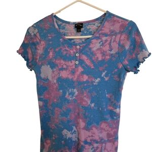 art class Pink & Blue Tie-Dye Ribbed Henley Tee